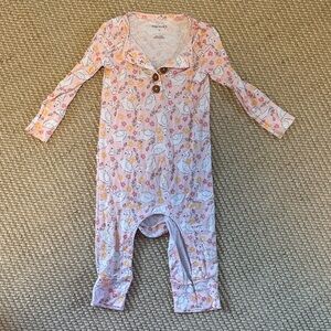 Posh Peanut Pink Floral & Bird Footie One-Piece